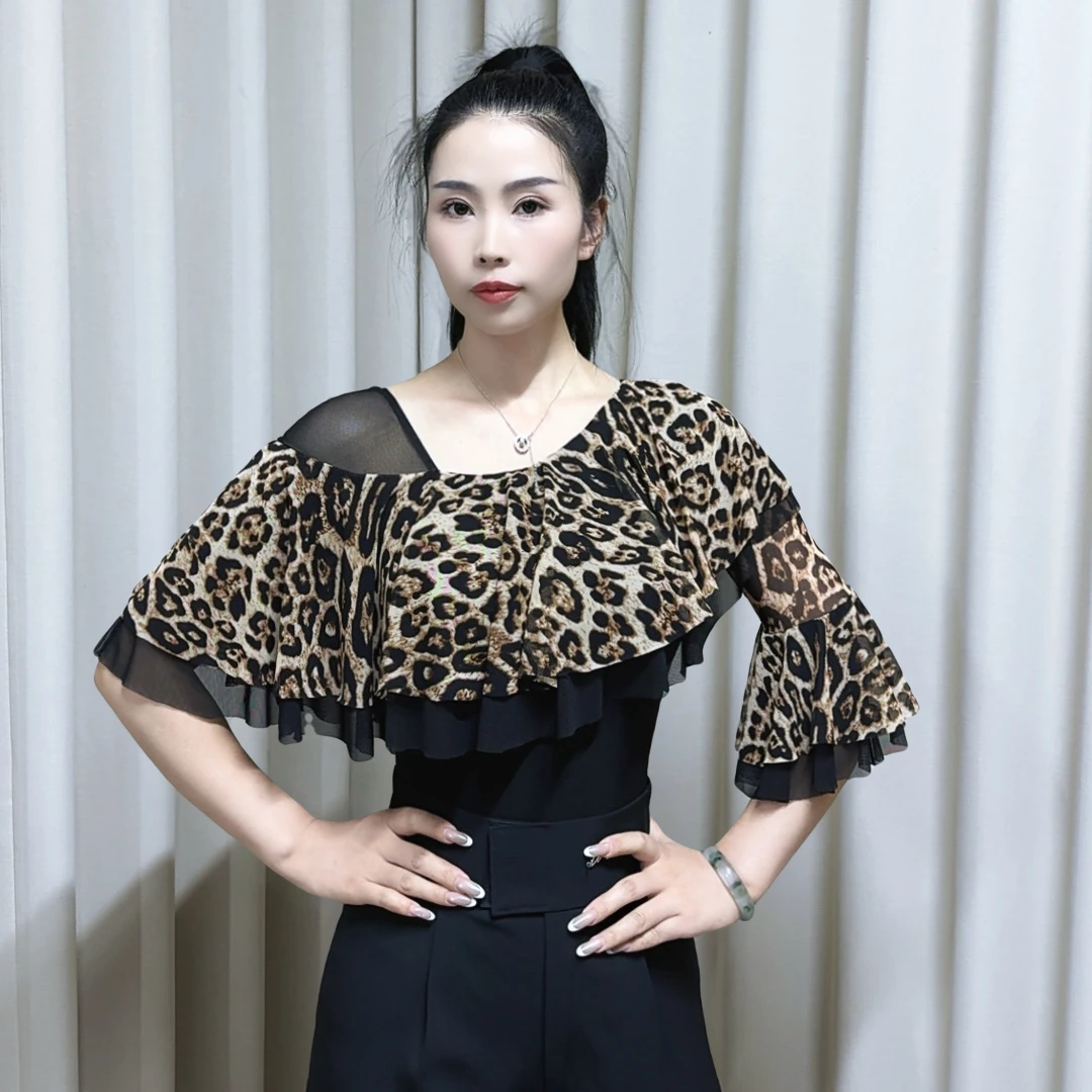 薇葶丹斯舞蹈服WAITING DANCE 豹纹色荷叶边飘逸摩登上衣WTMD047