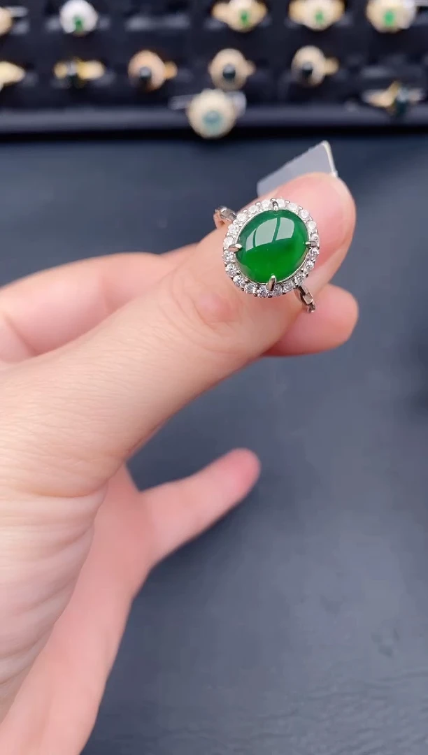 银S925镶嵌戒指翡翠天然a货翡翠98