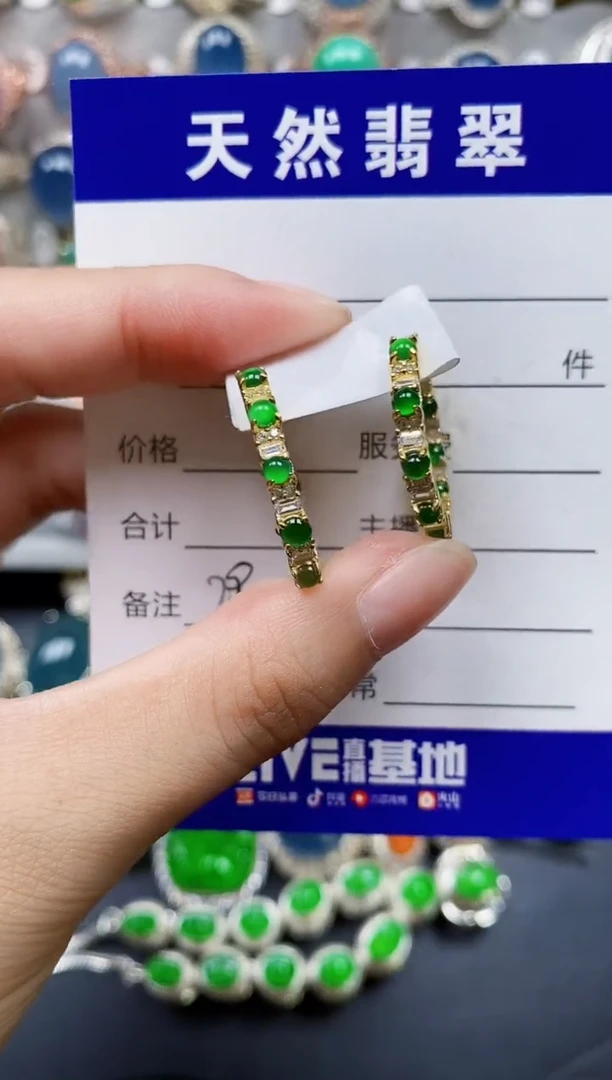 翡翠银S925镶嵌耳饰292