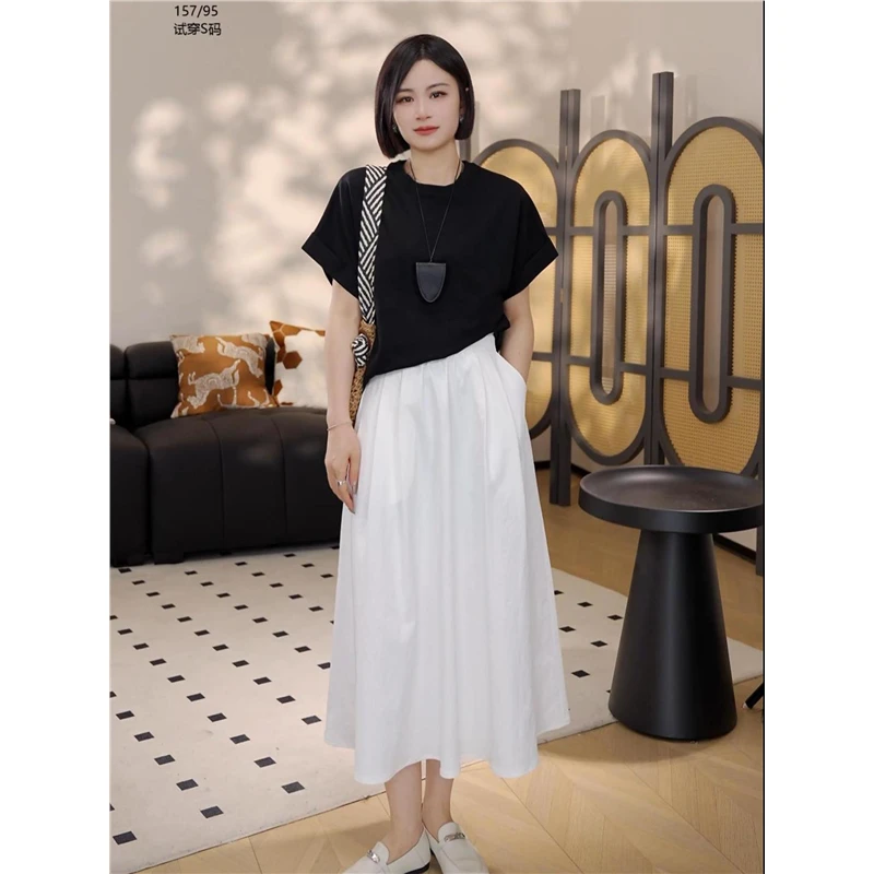 拉夏贝尔设计感白色休闲半身裙女夏季2025新款薄款流行垂坠感伞裙