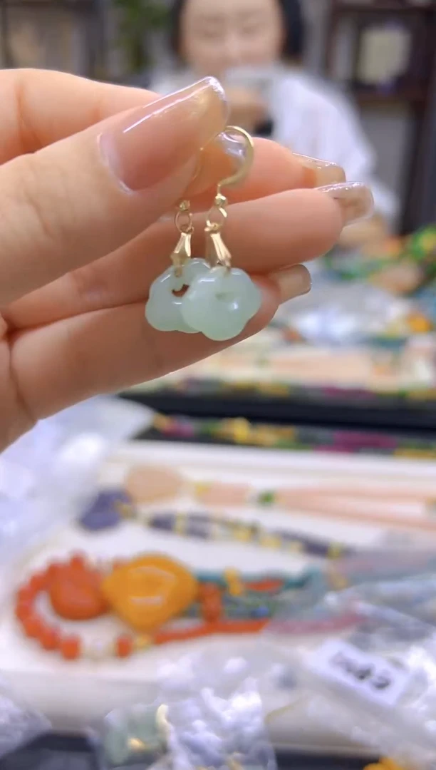 和田玉14K金镶嵌耳饰DIY款E869