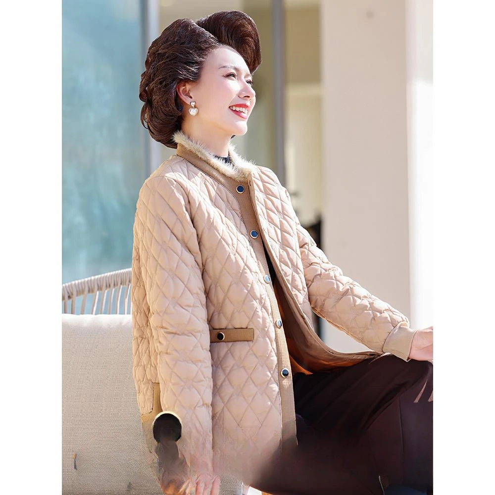 妈妈冬装棉服外套短款中老年女装小香风棉袄中年冬季轻薄棉衣洋气