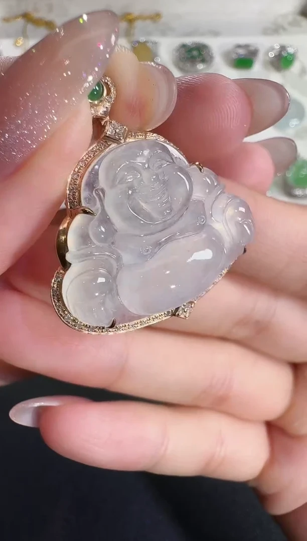 翡翠18K金镶嵌吊坠(不含链)【源头工厂】钻石镶嵌