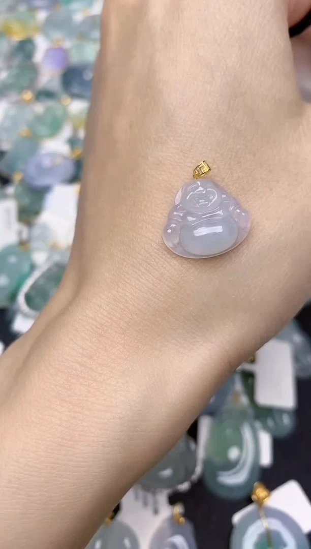 翡翠18K金镶嵌颈饰天然A货翡翠