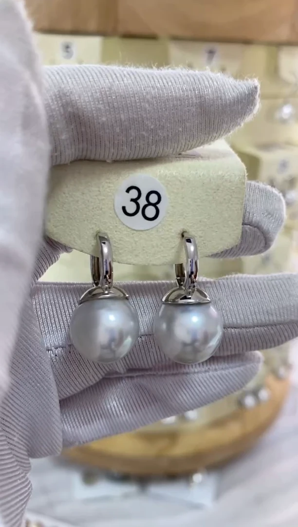 银S925镶嵌耳饰海水珍珠13-14mm