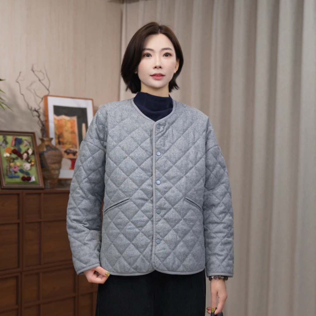 CHENRGAN<灰墨>棉袄直筒型保暖休闲棉服棉衣流光风螺纹菱格棉服女