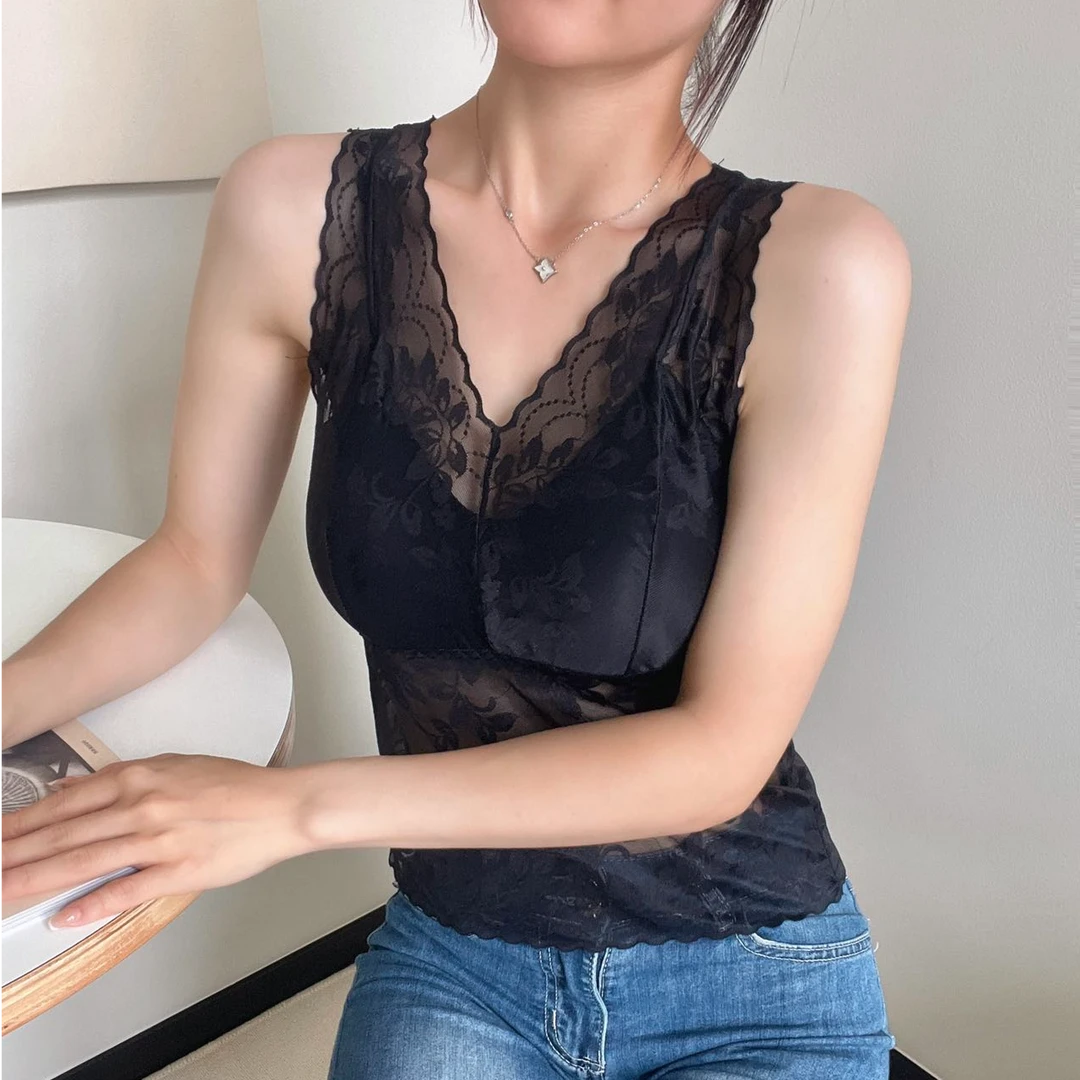 夏季蕾丝美背性感背心女带胸垫免穿文胸一体式内搭打底外穿2289