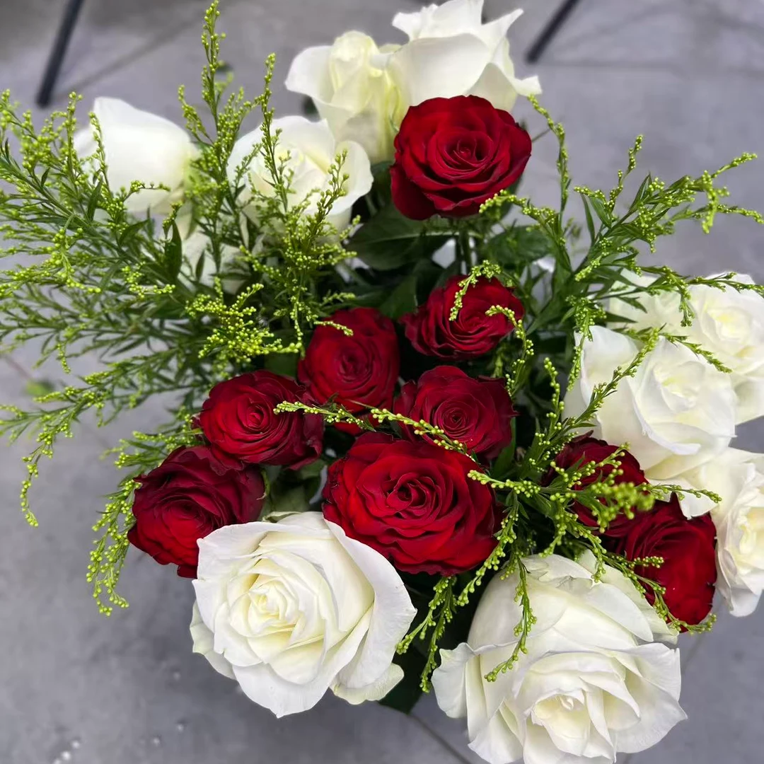 【禾韵花奇艺】10支玫昂红+10支白玫瑰 自有基地山东鲜花批发直播顺丰包邮次日达
