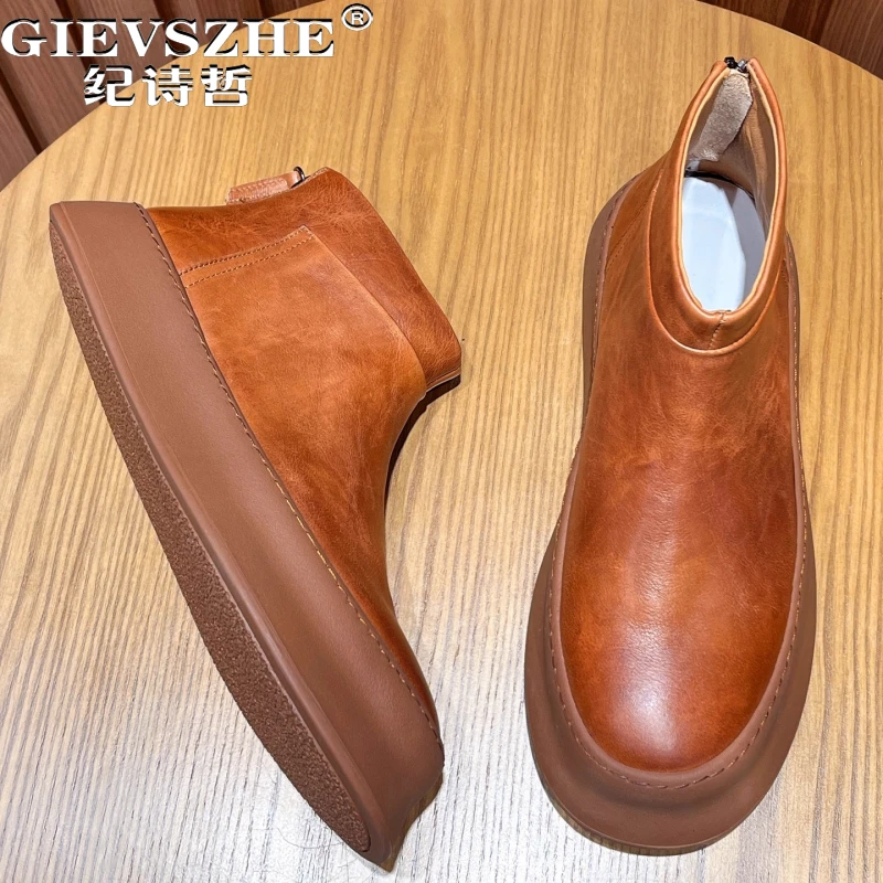 纪诗哲男鞋复古透气轻便短靴男款百搭舒适休闲鞋时尚厚底切尔西靴