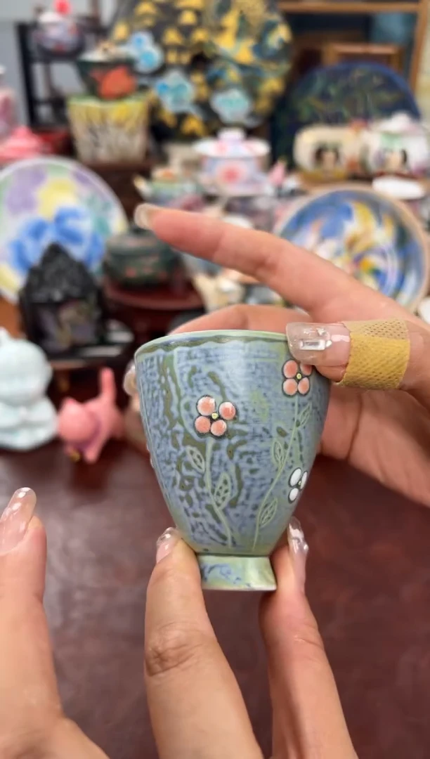 志野烧绿梅花闻香杯