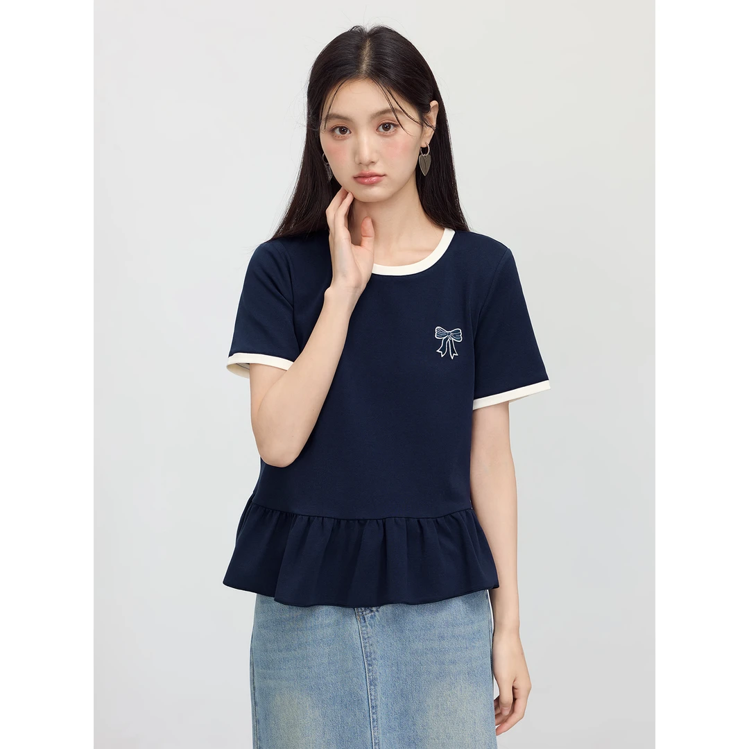 爱蔷薇大码胖mm多巴胺穿搭短袖t恤女2025新款夏荷叶边上衣GT76651