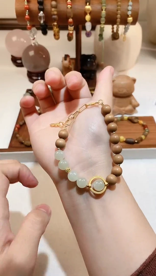 手串檀香木银S925镶嵌檀木晴水diy手链 多样性发一