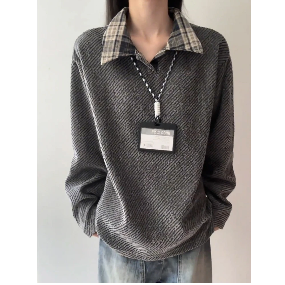 深灰色雪尼尔粗毛呢polo卫衣男秋季美式重磅长袖t恤小香风针织衫