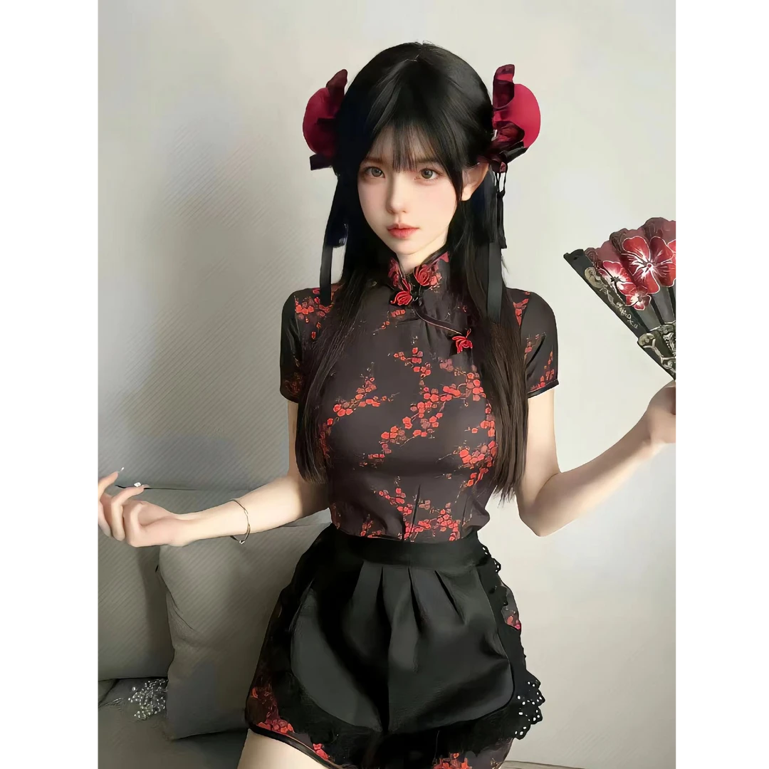 超长袖短袖新中式包臀裙印花旗袍中式春夏显瘦中国风