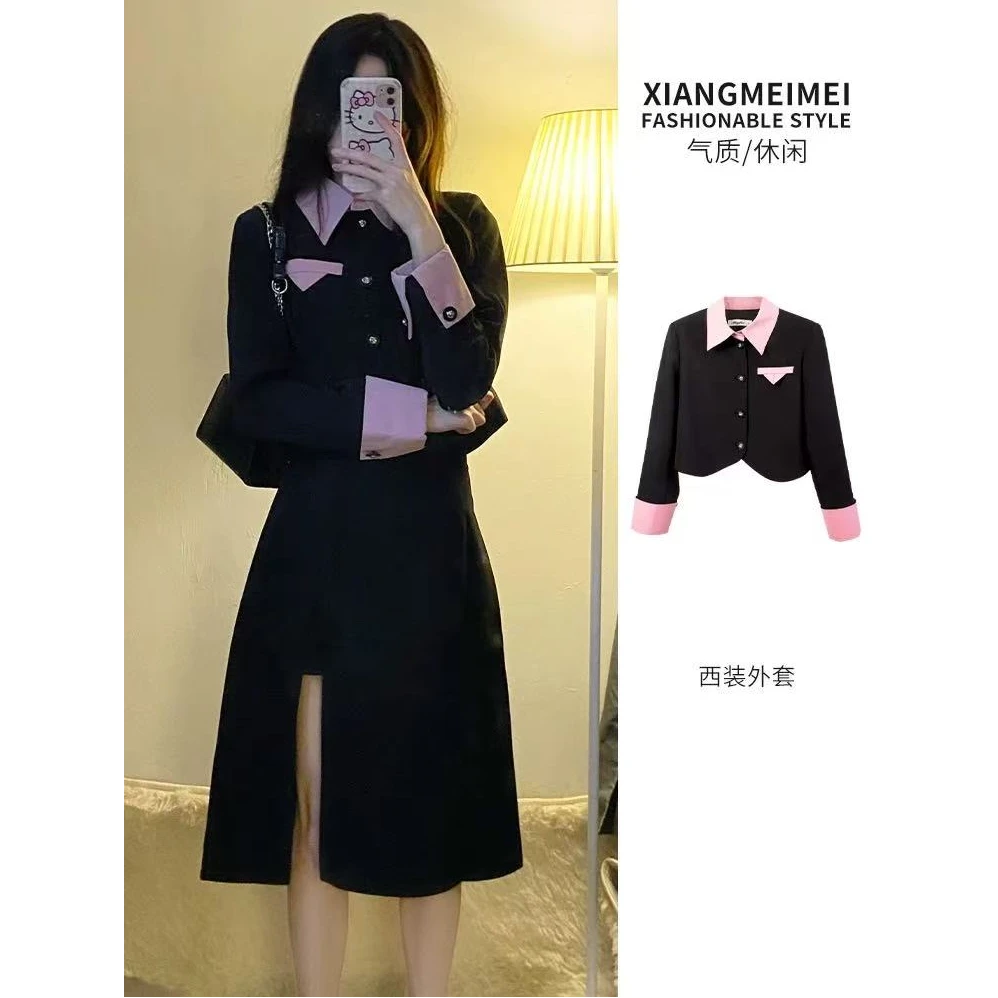 9801#新款大码女装胖mm显瘦小西装春秋季女装小香风粉领西装上衣