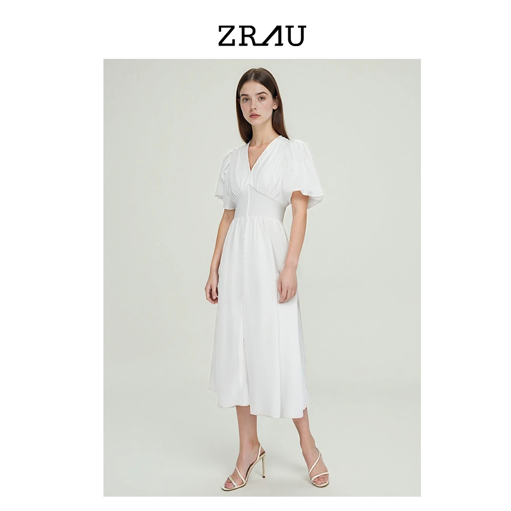 优雅气质泡泡袖开叉连衣裙Z1242L0055