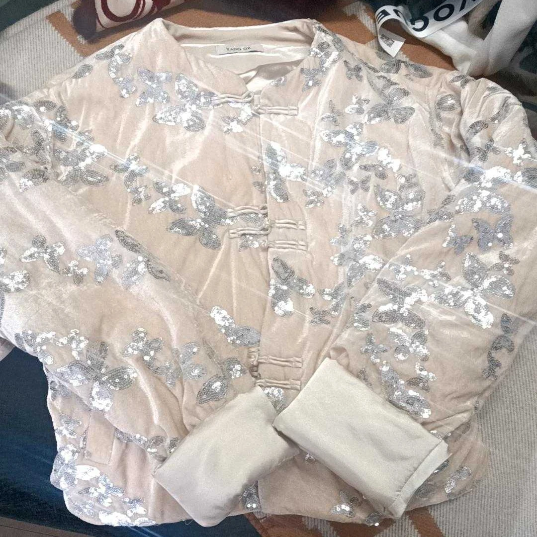 YANG GZ 清【流光蝶舞】新中式国风重工珠片绣丝棉服短外套女GZQ016