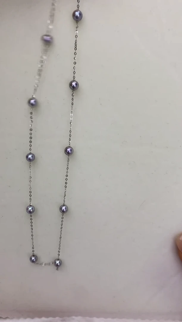 18K金镶嵌DA海水珍珠灰珠满天星项链4-5MM XC118