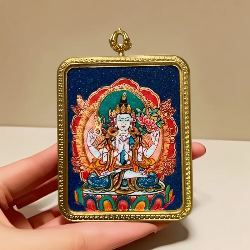 八大守护矿砂铜壳唐卡吊坠