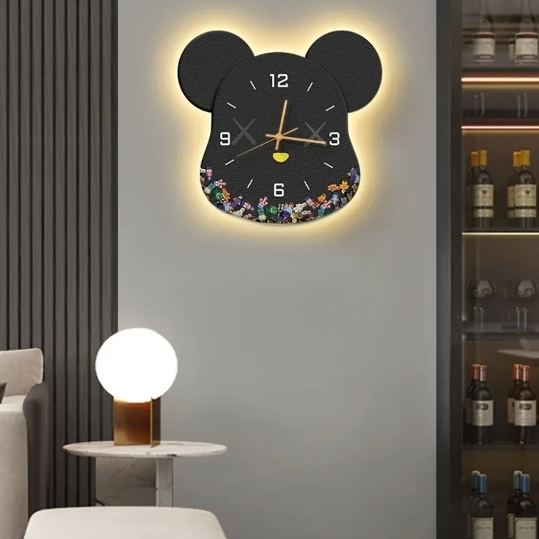 熊新款挂钟摇摆静音挂墙暴力餐厅卡通时钟画客厅钟表创意q24