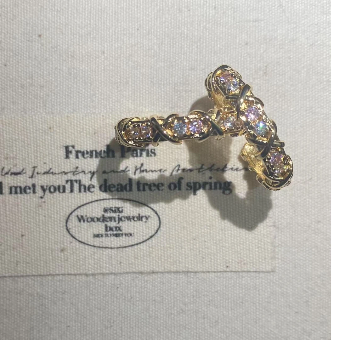 铜合金锆石戒指 粉金万花筒 气质轻奢时尚小众个性镶嵌指环