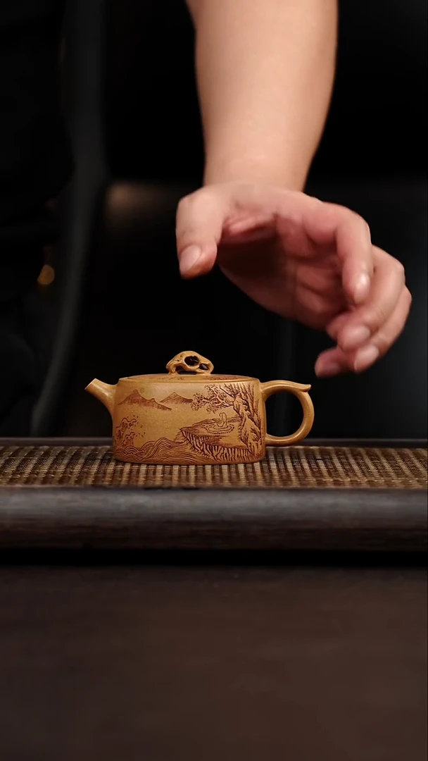 茶壶紫砂宜兴悦茗壶  黄金段  太湖石井栏