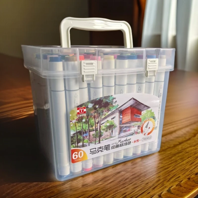 天卓60色水性双头马克椭圆三角形白杆手拎式