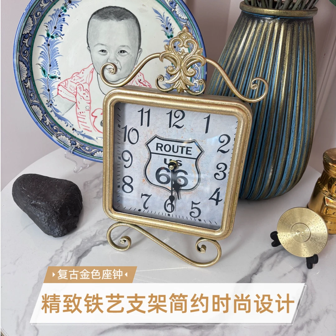 法式复古田园风铁艺座钟高端餐厅酒店装饰时钟家用金属钟表摆件