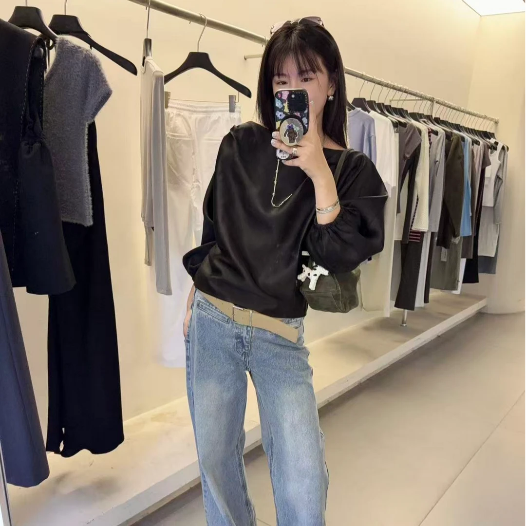 韩代 高克重重磅光泽感醋酸可斜肩上衣（No退）