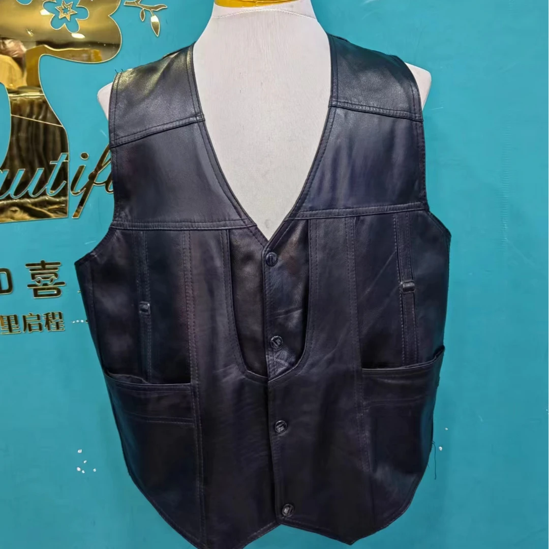 牛皮老厂工马甲单皮单里衬