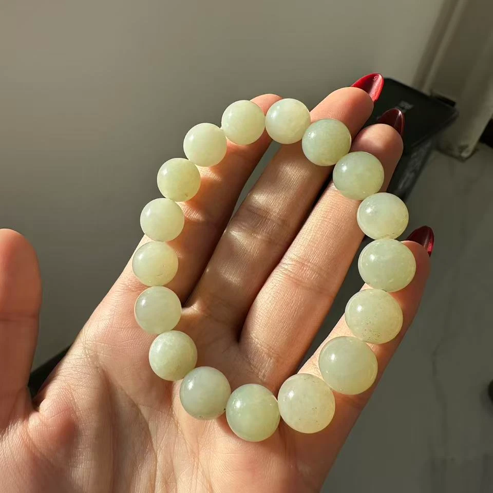 新疆和田玉且末料高青白手串卡12