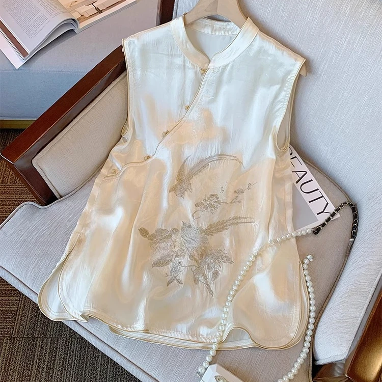 中式国风刺绣上衣女夏季新款高端时尚气质老钱风女装马甲背心无袖