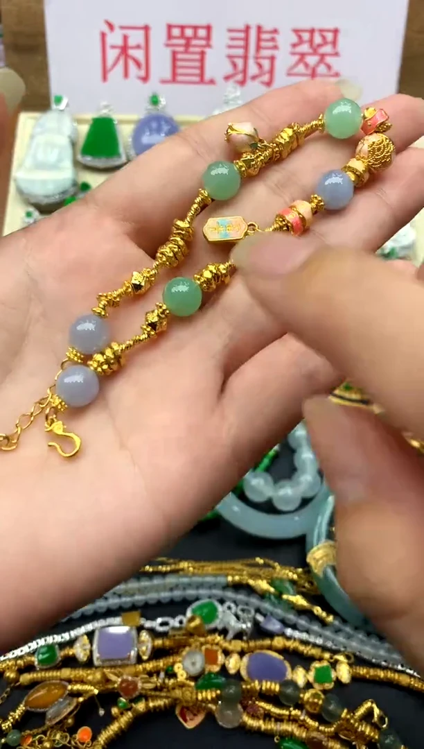 足金镶嵌手串翡翠452-中国好珍宝