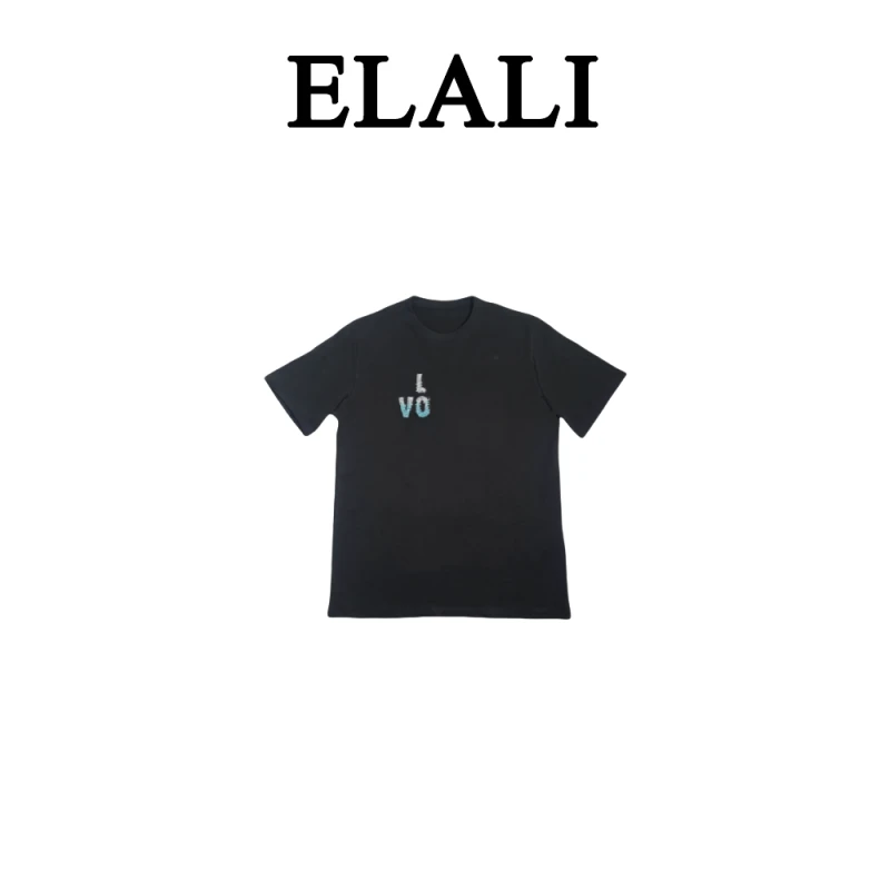 ELALI情侣百搭街头圆领短袖纯棉T恤2967黑