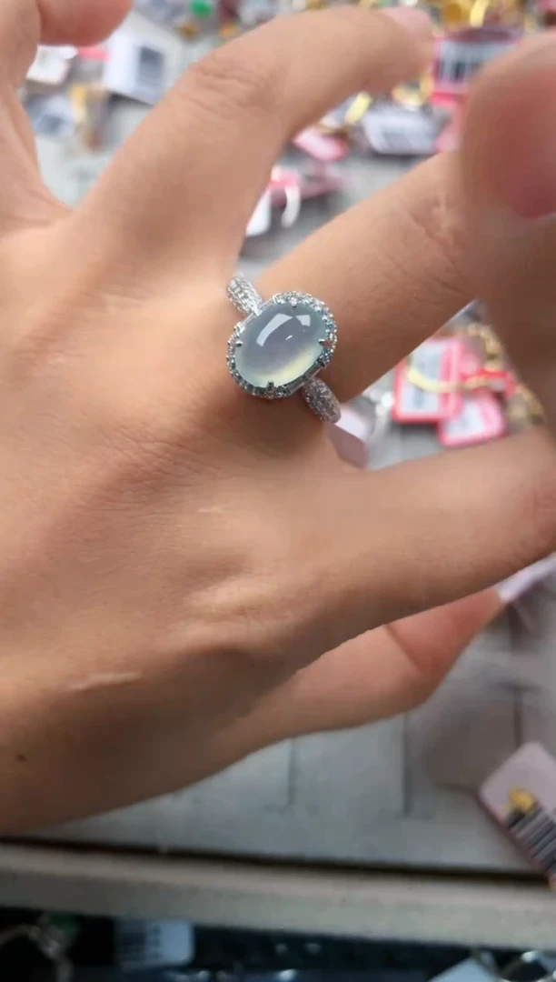 银S925镶嵌戒指翡翠222               1