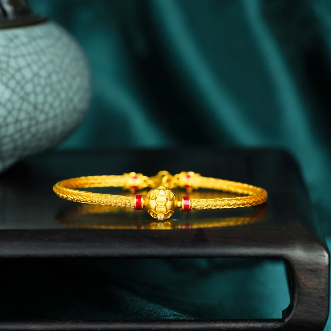 ZOCAI/佐卡伊【传世之美】黄金手镯时尚气质一路生花麻花编织手链