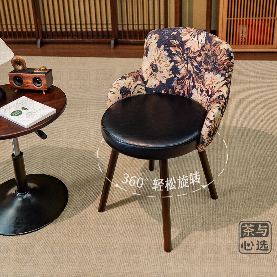 新中式旋转椅实木家用餐椅化妆椅麻将办公椅电脑椅