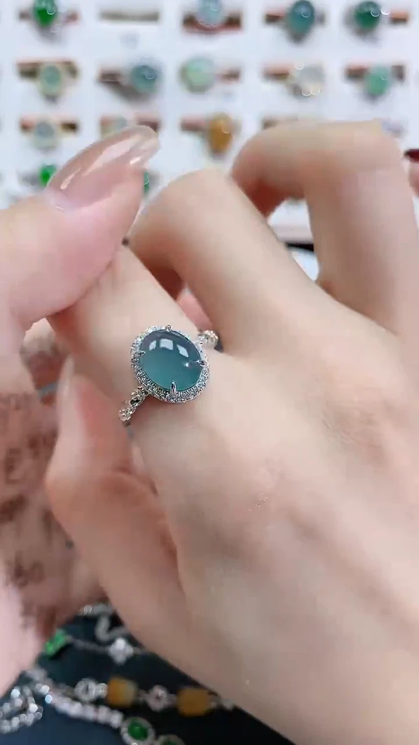 银S925镶嵌戒指翡翠天然翡翠