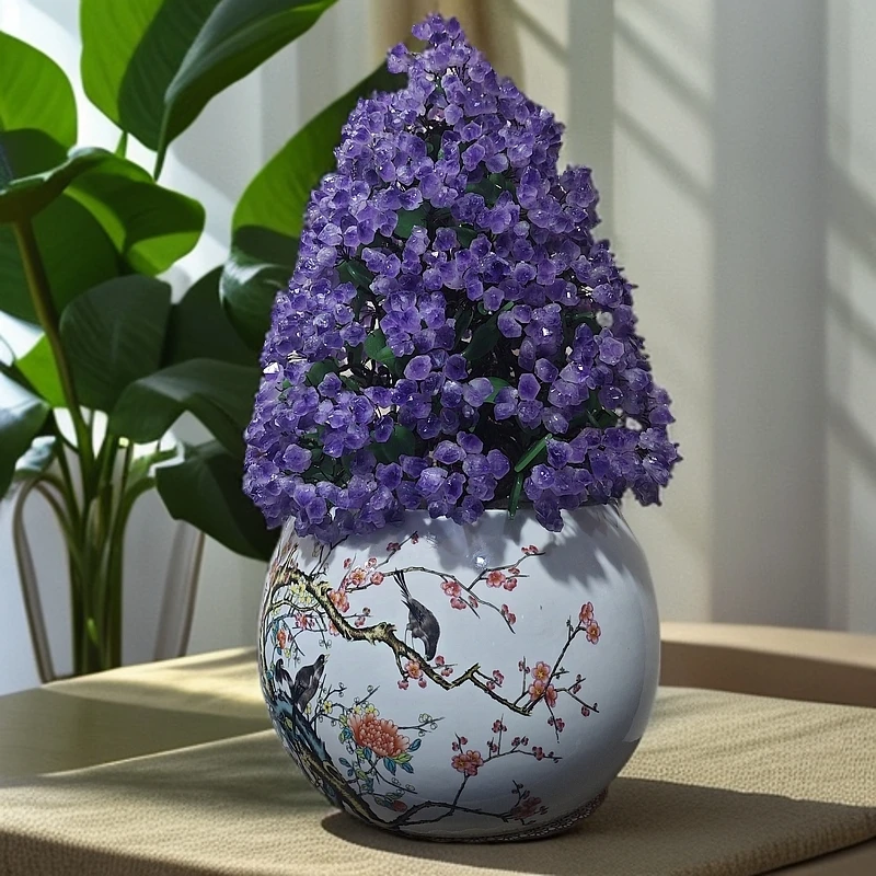 【卓越轻奢原创】千里江山图陶瓷天然紫水晶百搭摆件精美