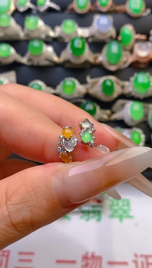 翡翠戒指银S925镶嵌天然