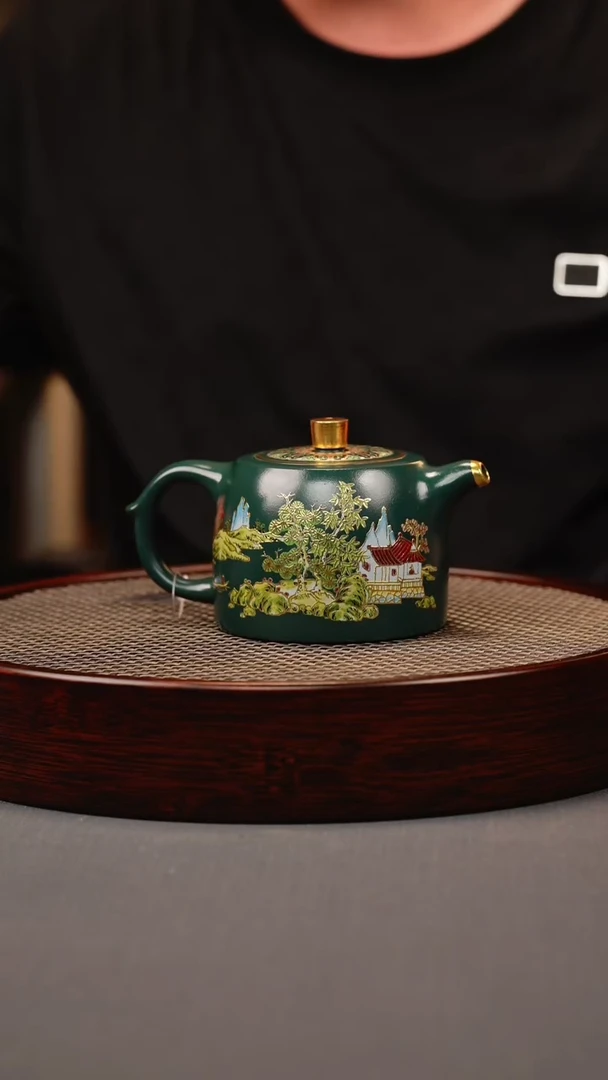 茶壶紫砂绿泥 井栏 忆江南珐琅彩