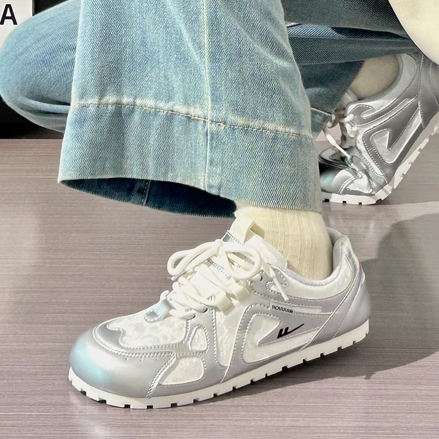 回力银色德训鞋女夏季新款软底透气小白鞋女超火网红韩版德训女鞋