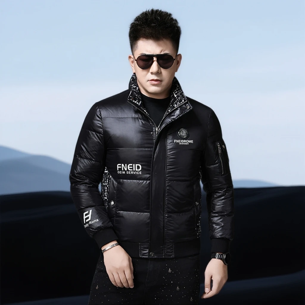 巴赛娜缇冬季保暖羽绒服男士新款白鸭绒外套男款加厚短款上衣夹克