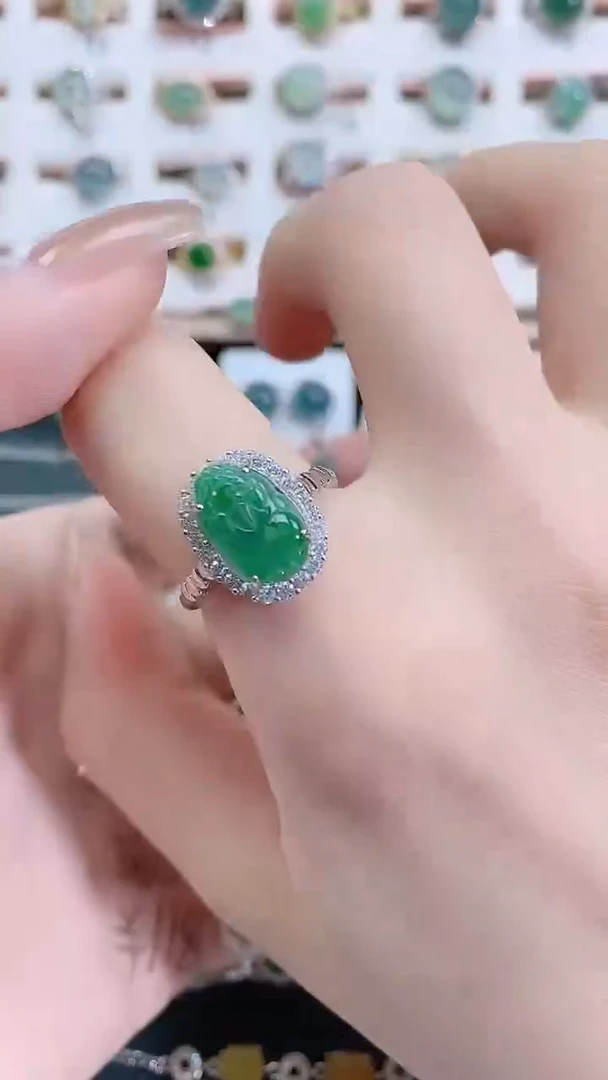 银S925镶嵌戒指翡翠天然翡翠