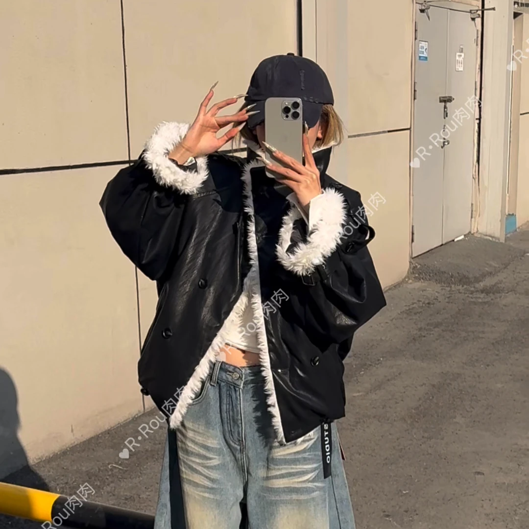 ROU-ROU)JIA百搭毛毛外套90R35