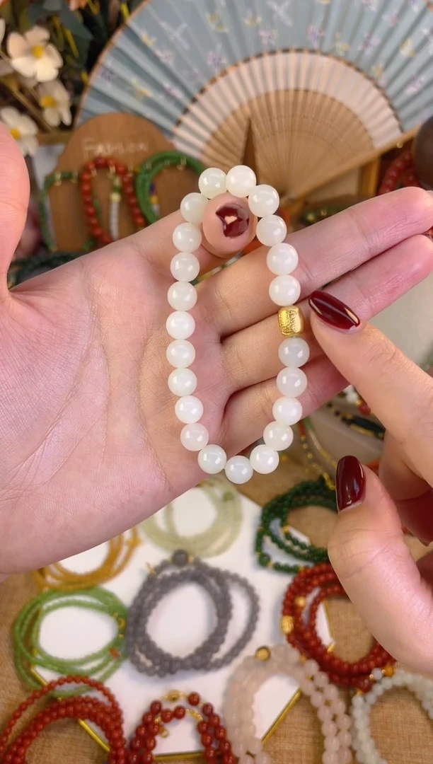 【闪购商品】和田玉手串18K金镶嵌白玉