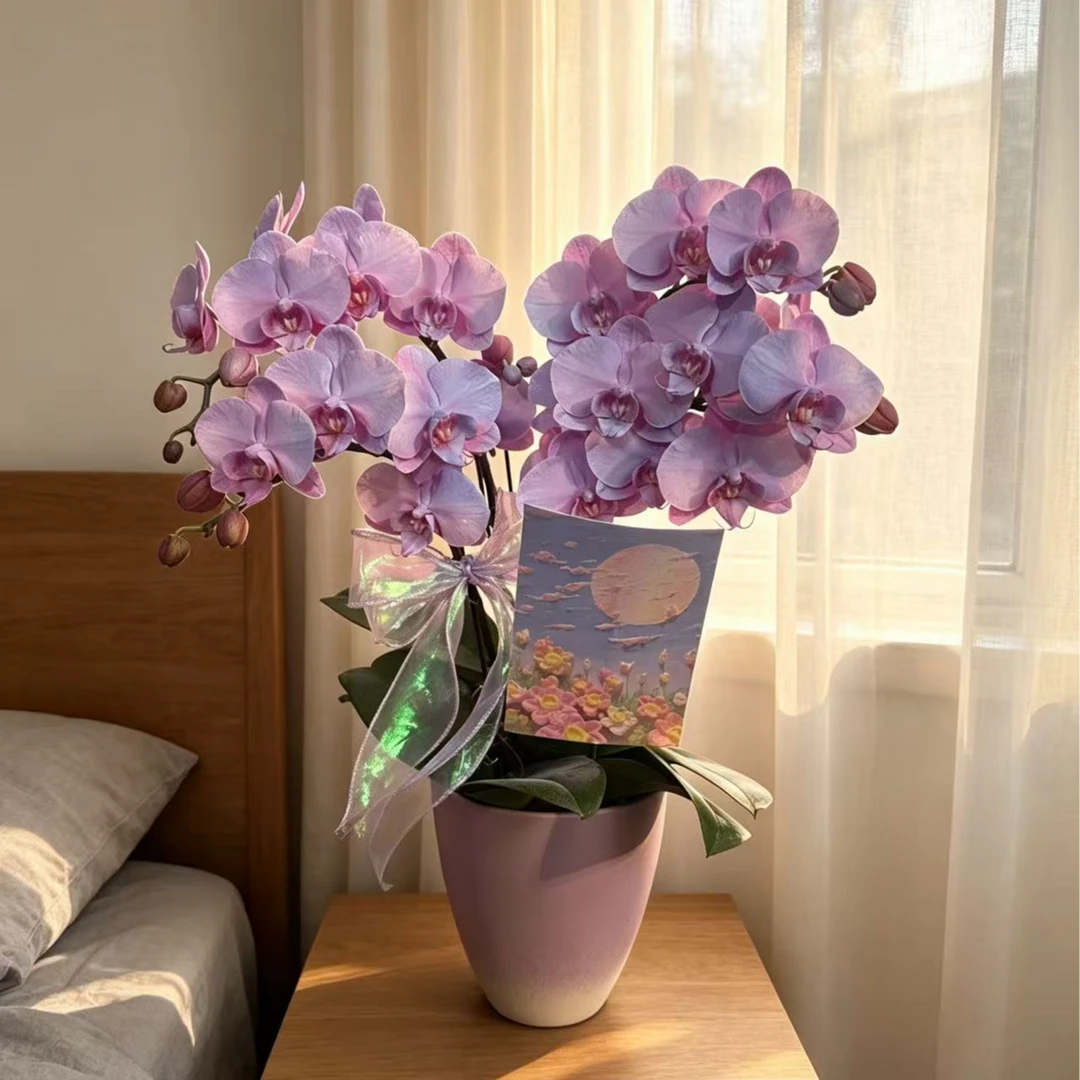 【浪漫满屋--组盆】带花蝴蝶兰带花苞花卉优雅精致工艺喷绘