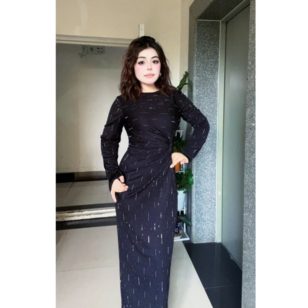 9858【包邮】高级简约时尚烫钻气质时尚女装连衣裙