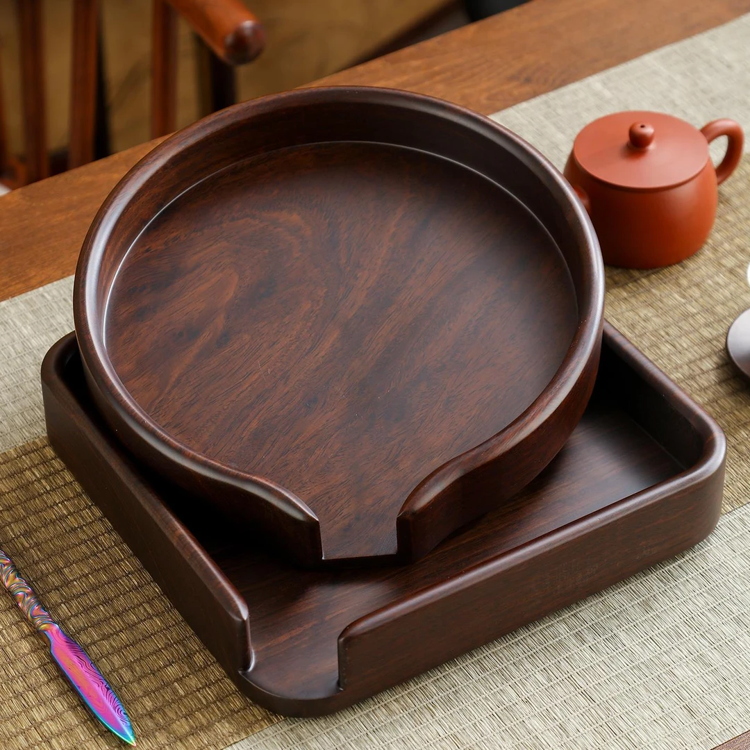 黑檀实木普洱茶盒茶饼盒收纳盒品茶盘茶刀茶针茶具茶道配件分茶盘