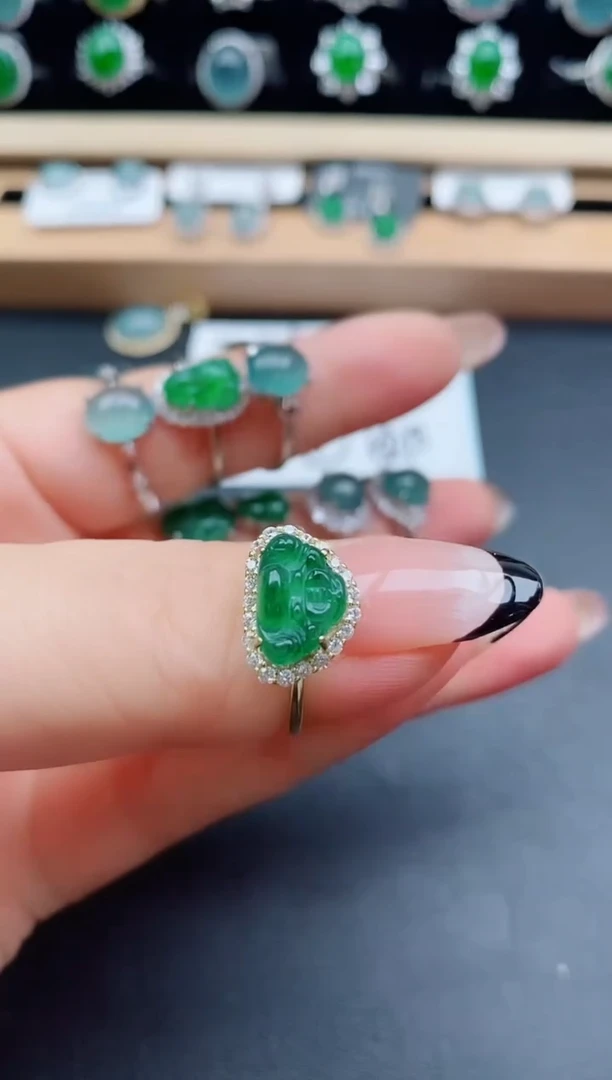 翡翠戒指银S925镶嵌5080